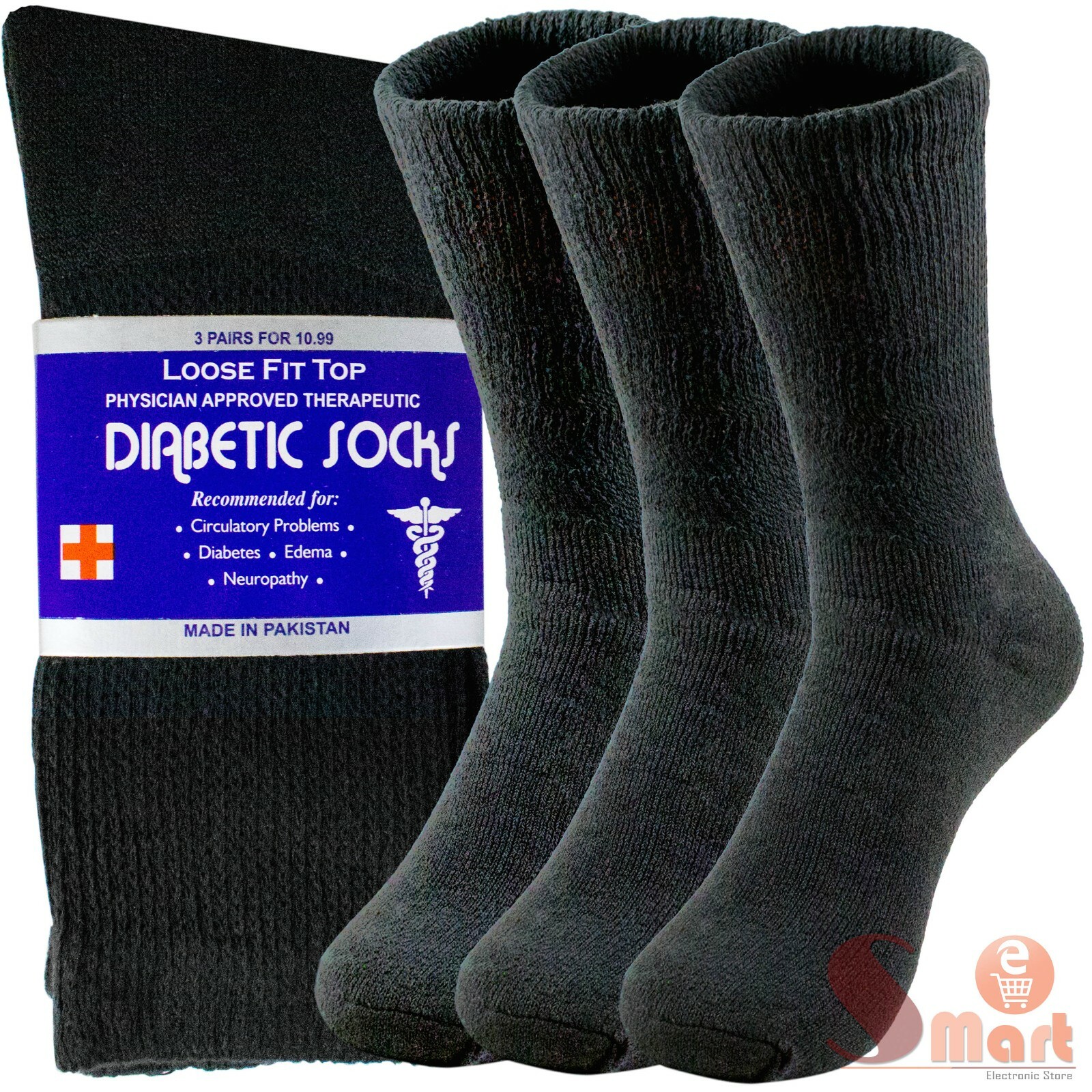 Mens Womens Physician Approved Heath Diabetic Crew Circulatory Socks Black 9-15