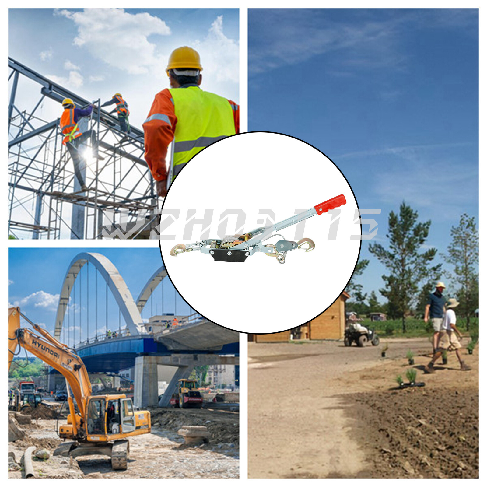 5 Ton Hand Puller Heavy Duty Winch Pull Hoist Come Along Cable 3 Hooks 2 Gear US