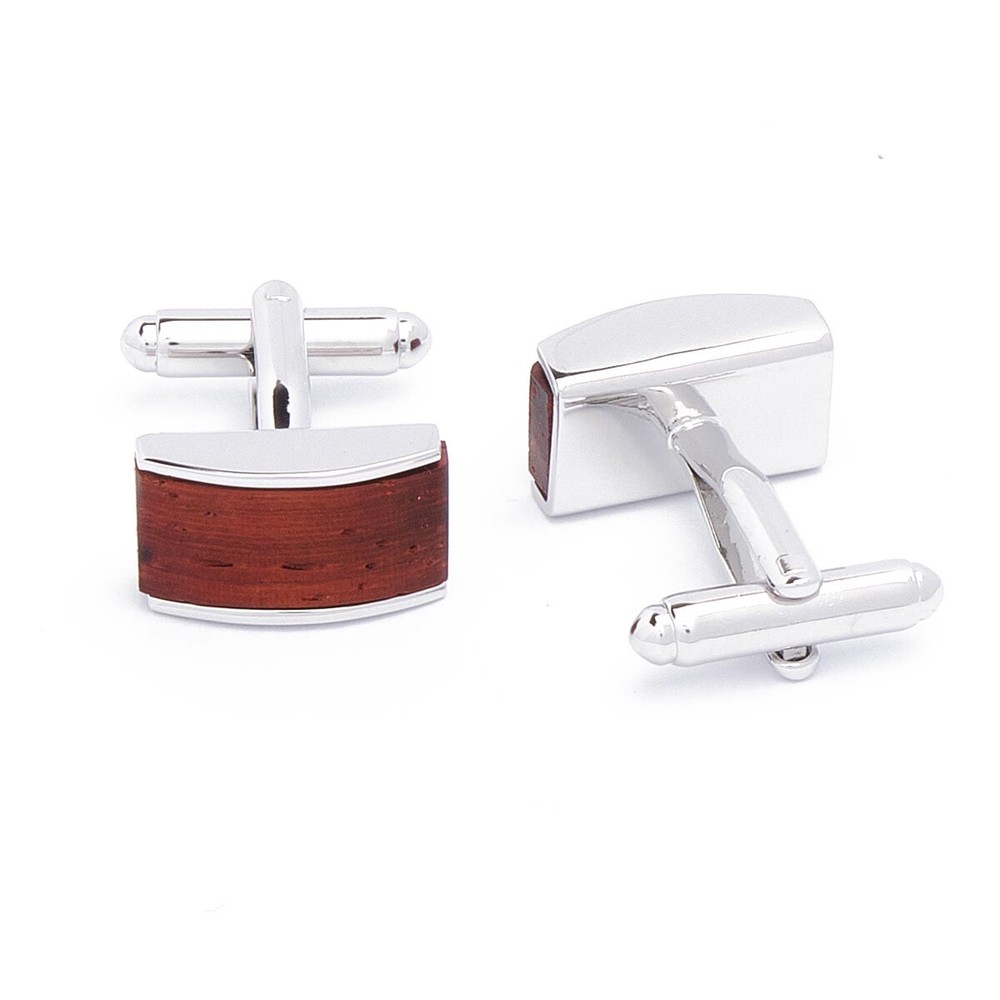 Cufflinks - Pallisander Wood Rectangle Brown and Silver