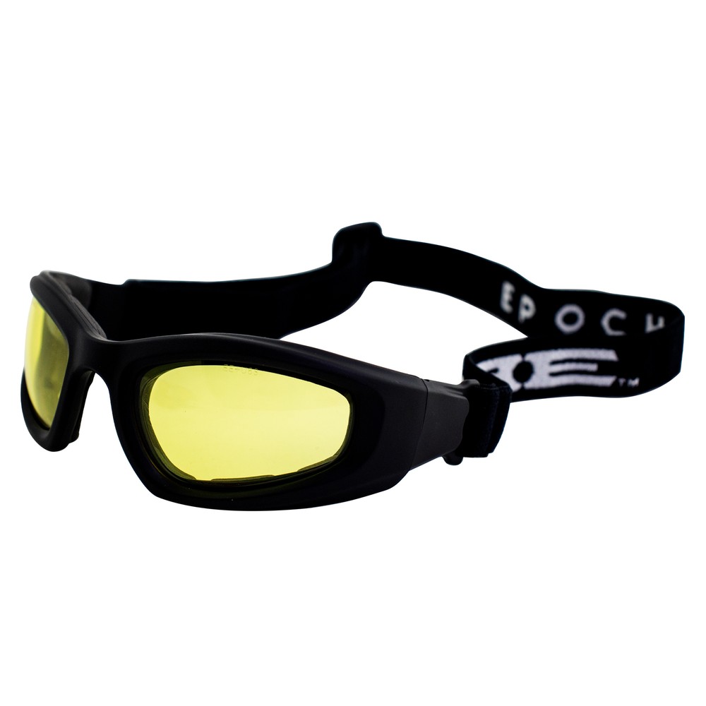 EPOCH Eyewear Motorcycle Goggles Black Frame Yellow Lens Adjustable Strap