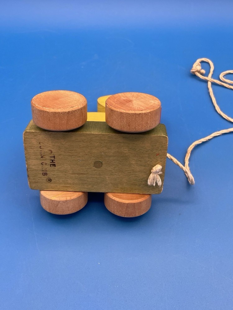 Vintage Wood Yellow Duck on Wagon Pull Toy Original String