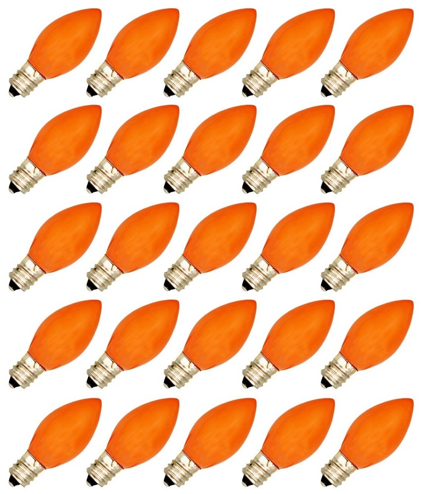 25 Pack C7 LED Orange Replacement Light Bulbs for Christmas Strings 0.7W Ceramic