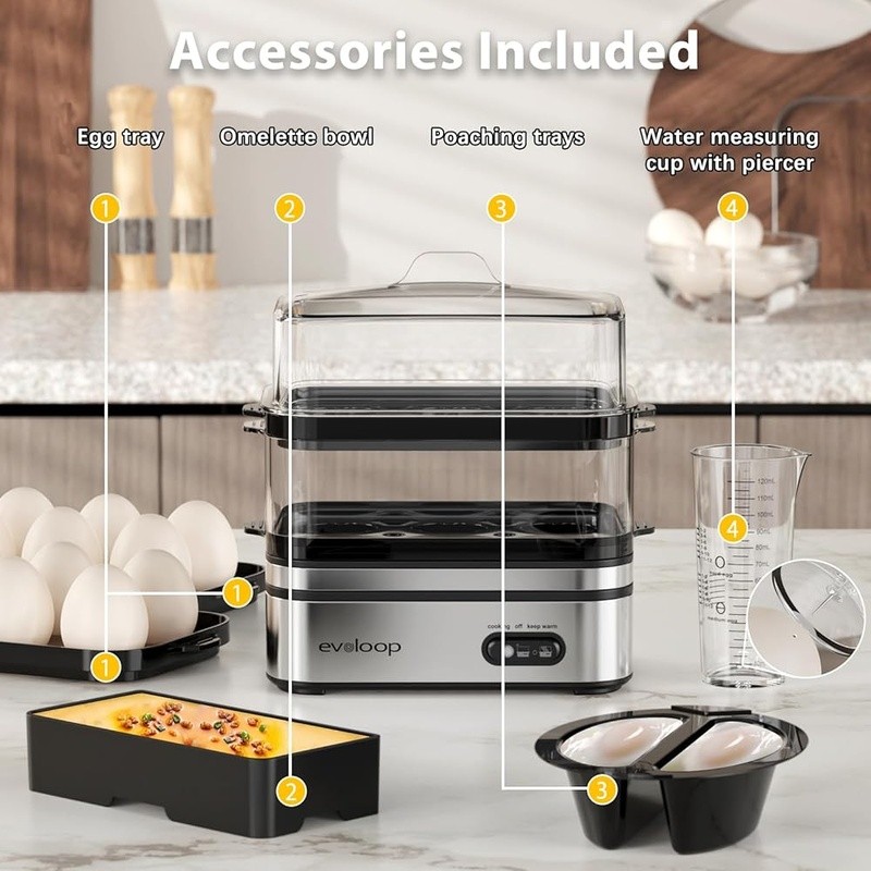 Multi Functional Egg Cooker Double Layer Poached Hard Boiled Easy Clean Compact
