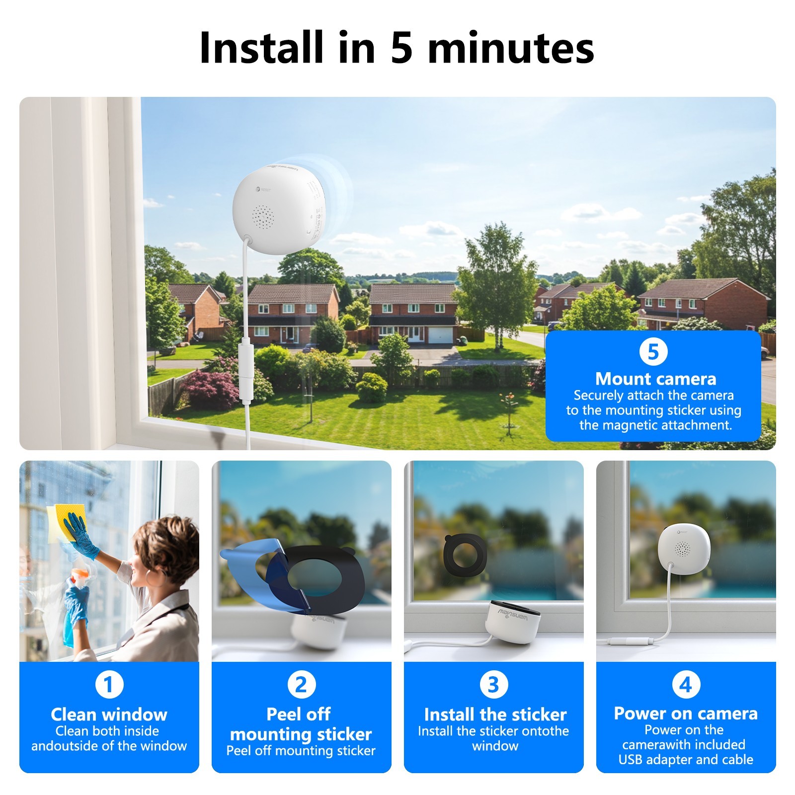 Wansview 3MP 2K Window Camera, 2.4Ghz Wifi Indoor Cameras for Home Security NEW