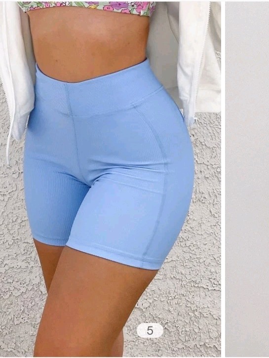 Cupshe Ribbed Biker Shorts Sky Blue High Waist Athletic Stretch Women M NWT