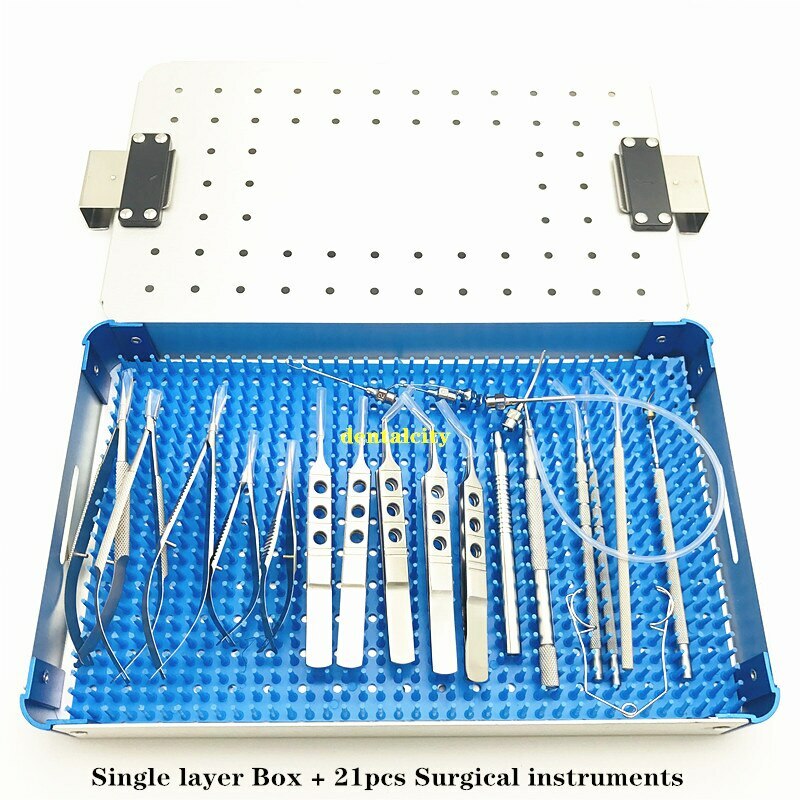 21PCS Ophthalmic Cataract Set Eye Micro Surgery with sterilization tray box case