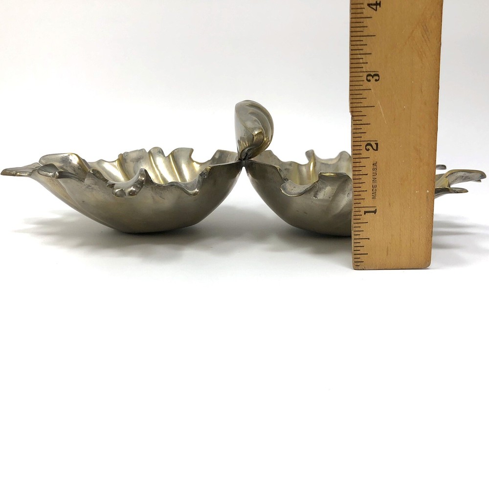 Vtg 1969 Silverplate Seashell Freeform Double Candy Dish Handle Gold Interior