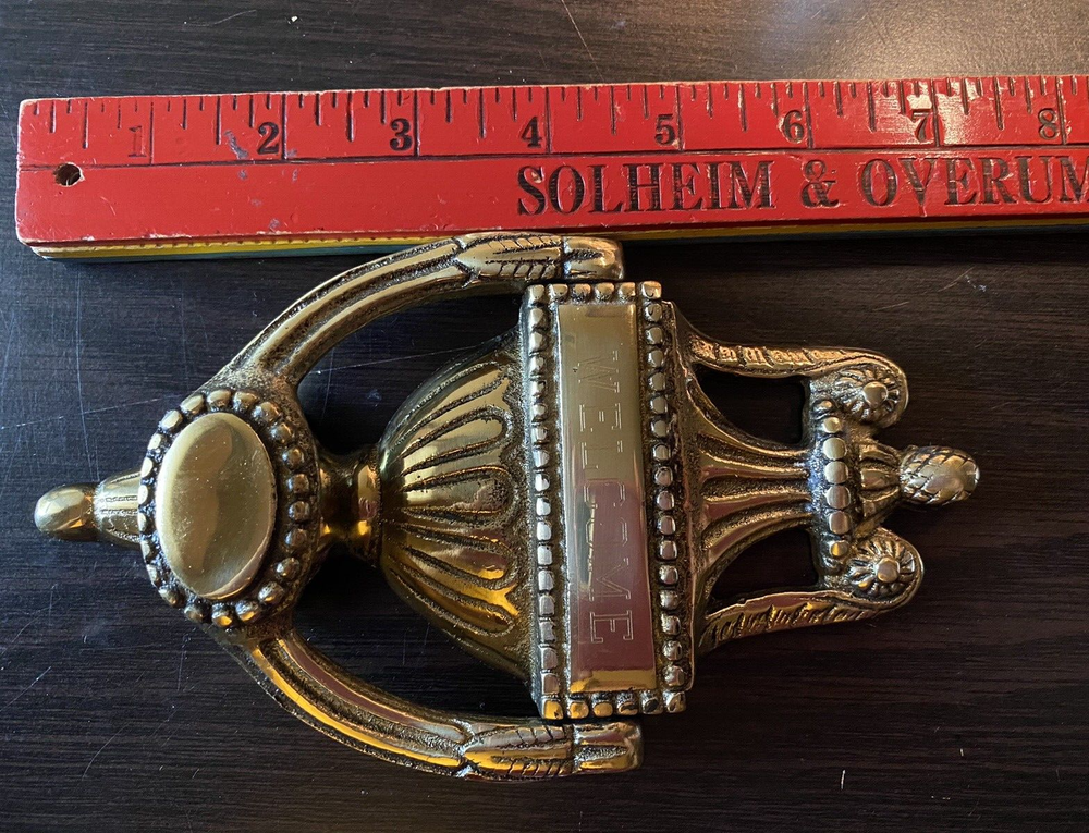 Solid Brass Cast Door Knocker 7.5” Engraved Welcome