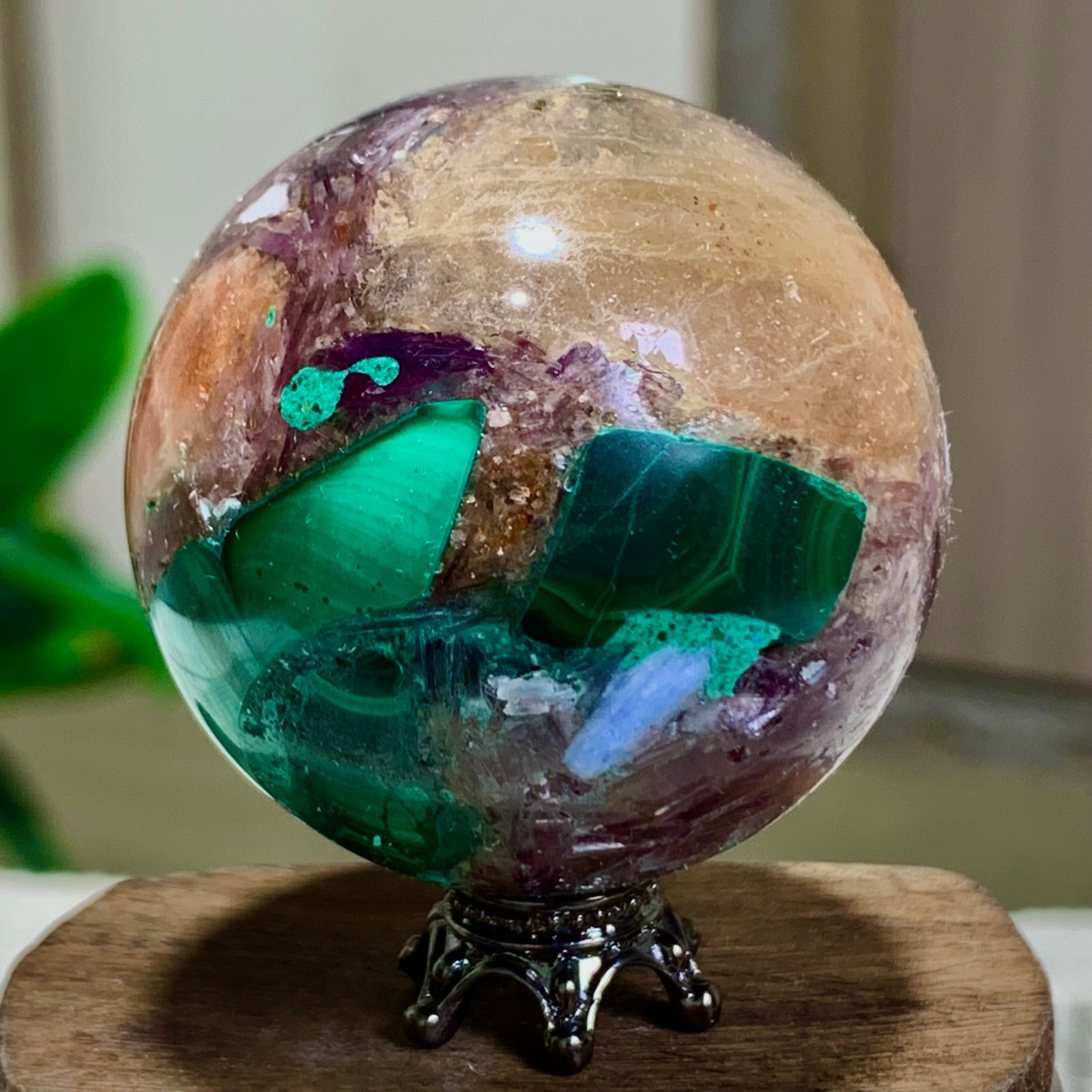 97G Newly discovered rare malachite purple mica symbiotic sphere restoration