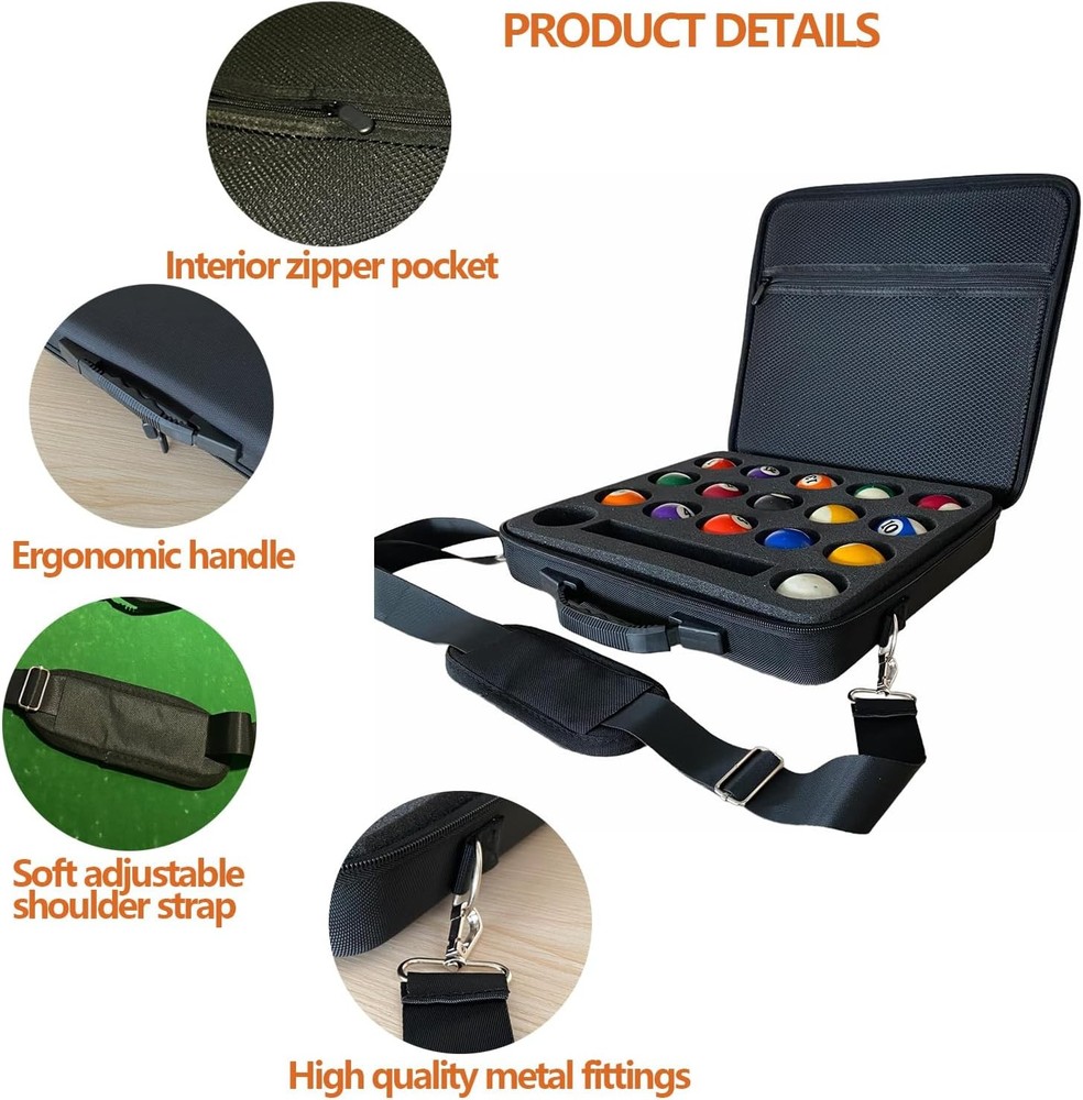 Pool Ball Carrying Case,Hard Billiard Case Cue Rectangle, Black