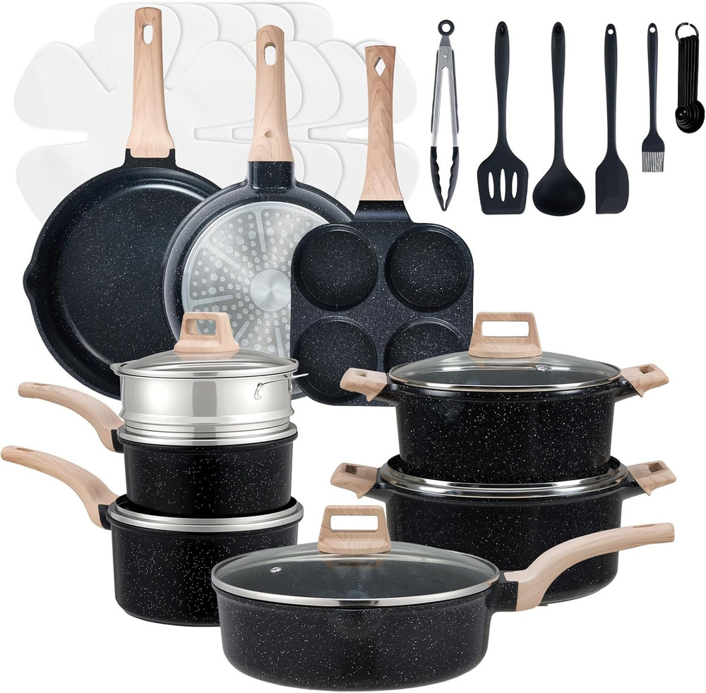 Pots and Pans Set, 25 Pcs Nonstick Cookware Set, Induction Kitchen Cooking Set,