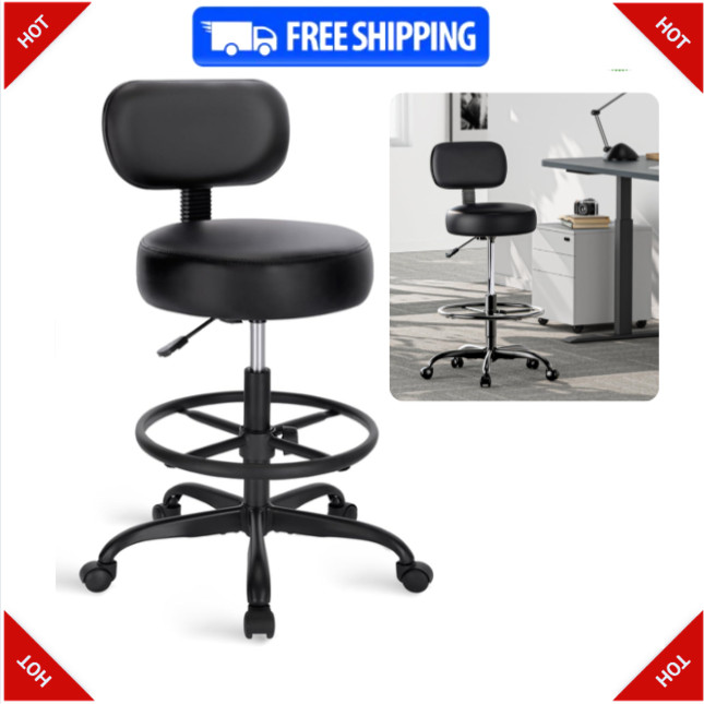 SUPERJARE Drafting Chair Adjustable Footrest Rolling Stool