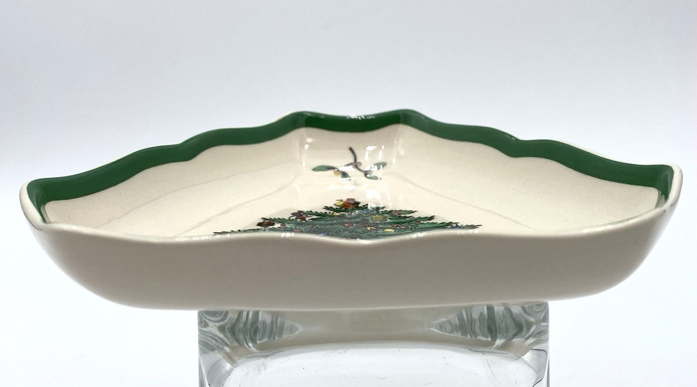 Vintage (1987) Spode Christmas Tree - Green Trim Triangular Tray, 5.25"