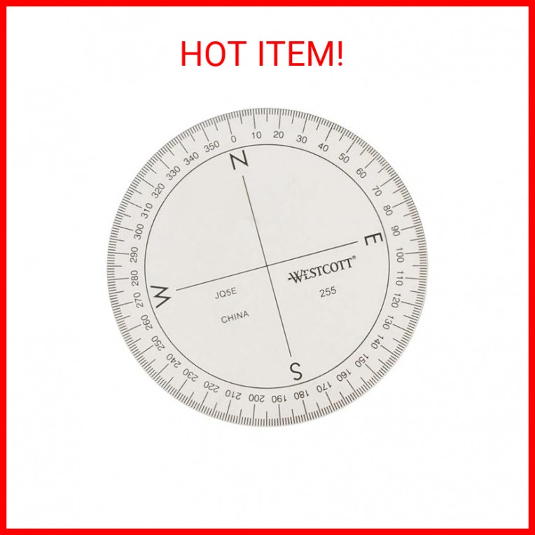 Westcott ‎360-Degree Protractor Compass for Drawing and Drafting, Clear, 3.5 in