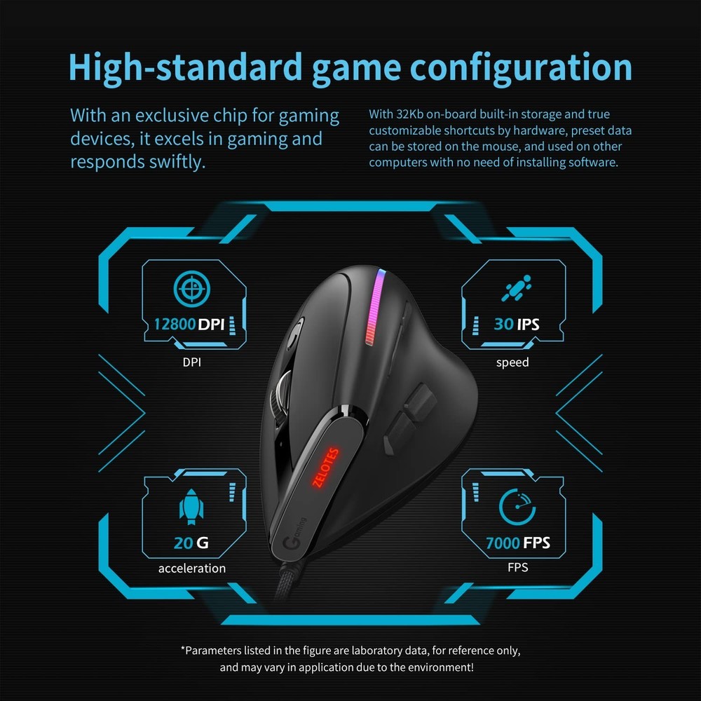 zelotes Wired Vertical Gaming Mouse,Ergonomic Design USB LED Optical Mouse wi...