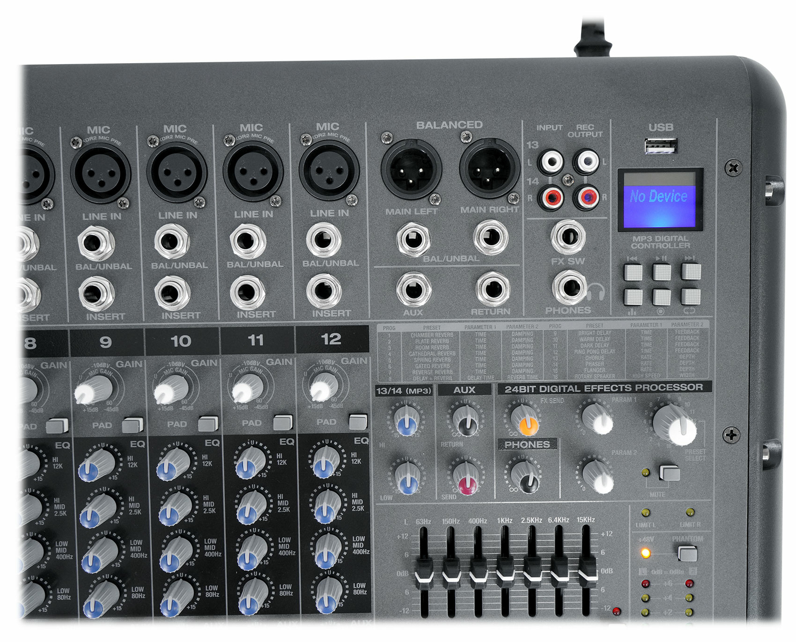 Rockville RPM1470 14-Channel 6000w Powered Mixer, USB, Effects For Church/School