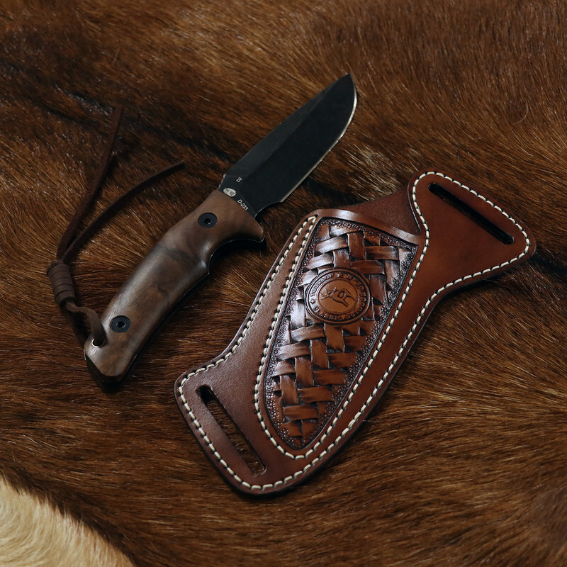 TOURBON Leather Engraved Fixed Blade Knife Sheath Belt Pouch EDC Knives Case
