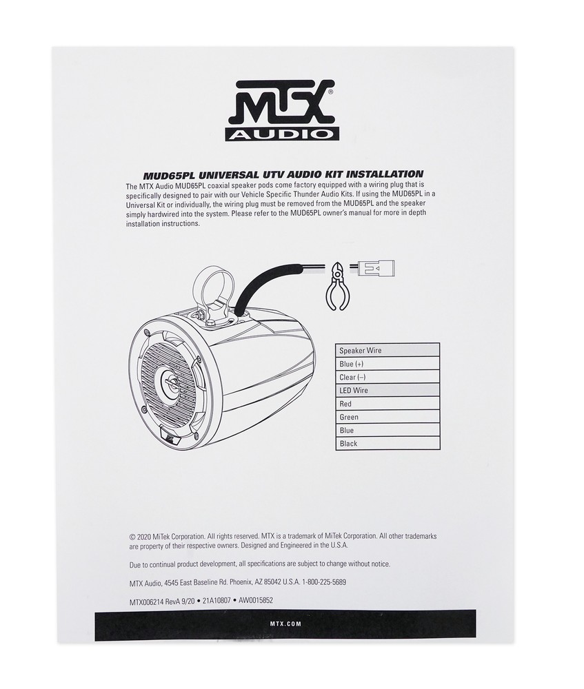 MTX UNI-2-MUDBTRC UTV Audio Kit-Amplifier+4 Roll Cage Speakers+Bluetooth Control