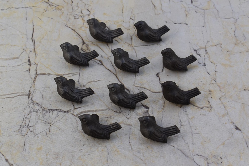 Vintage cast Iron Bird shape door knobs cabinet drawer handles pull rustic 10 pc