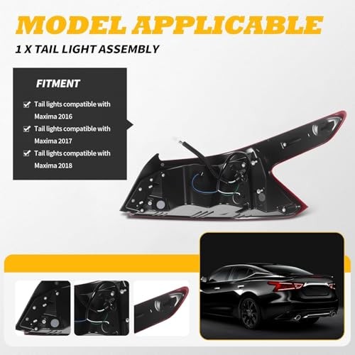 Tail Light Assembly Driver Side Compatible with Maxima 2016-2018 Taillight Left