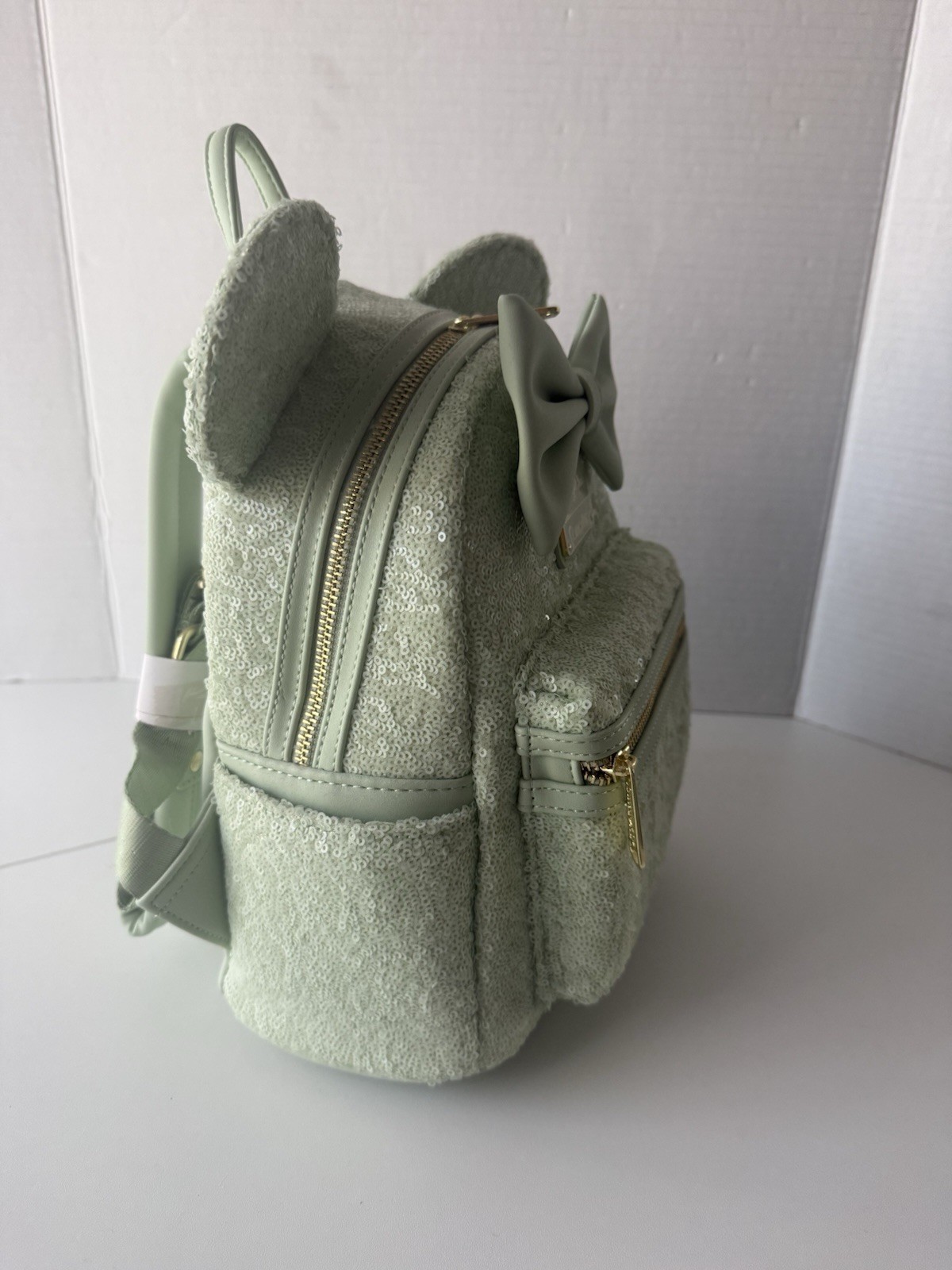 Disney Parks Loungefly Mini Backpack Mint Green Sequin Minnie Ears Bow NEW