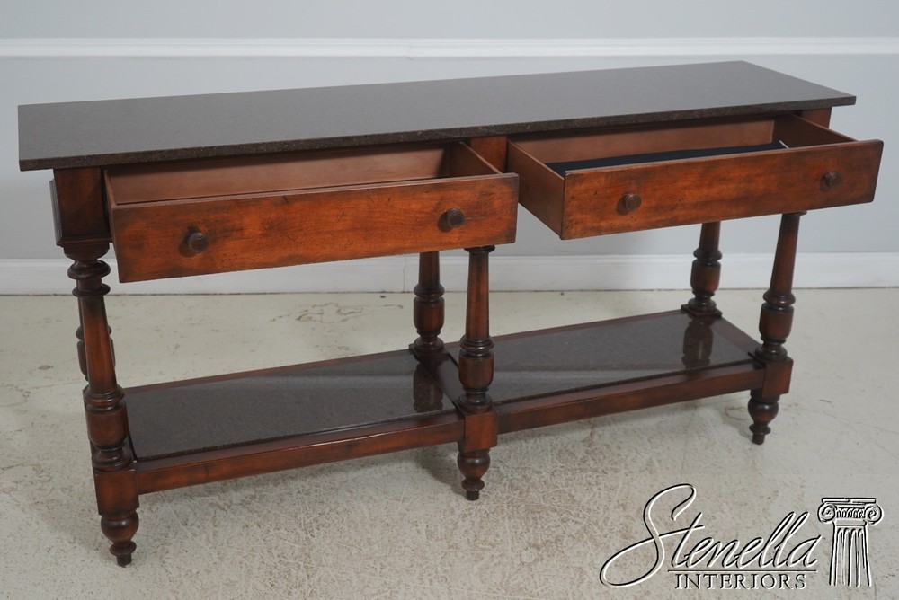 71957: HENREDON Acquisitions Walnut Finish Marble Top Server Console Table