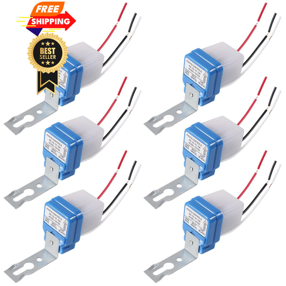 6Pcs 12V Photocell Switch 10A Auto On/Off Light Sensor
