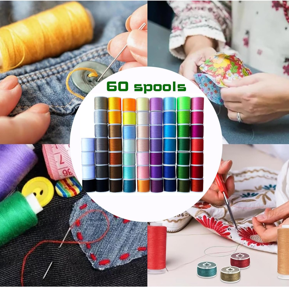 60 Spools Sewing Thread Kits Polyester for Hand & Machine Sewing Total 6000Yards