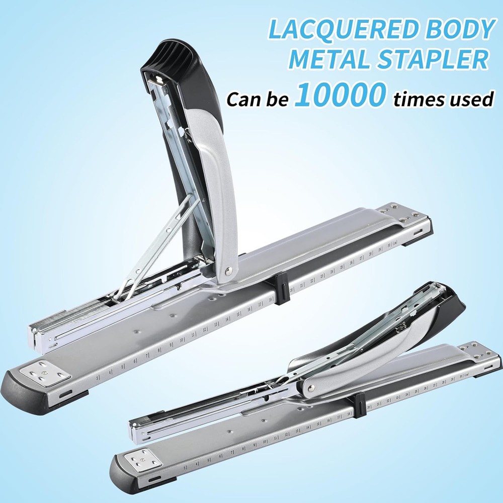 Long Reach Stapler,with 2000 Staples & Stapler Remover Full Silvery