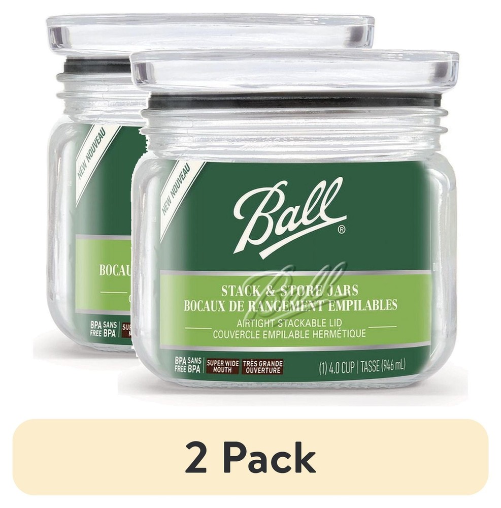 (2 pack Quart Glass Jar W/ Glass Lid 4 Cup Stackable Pantry Storage Container