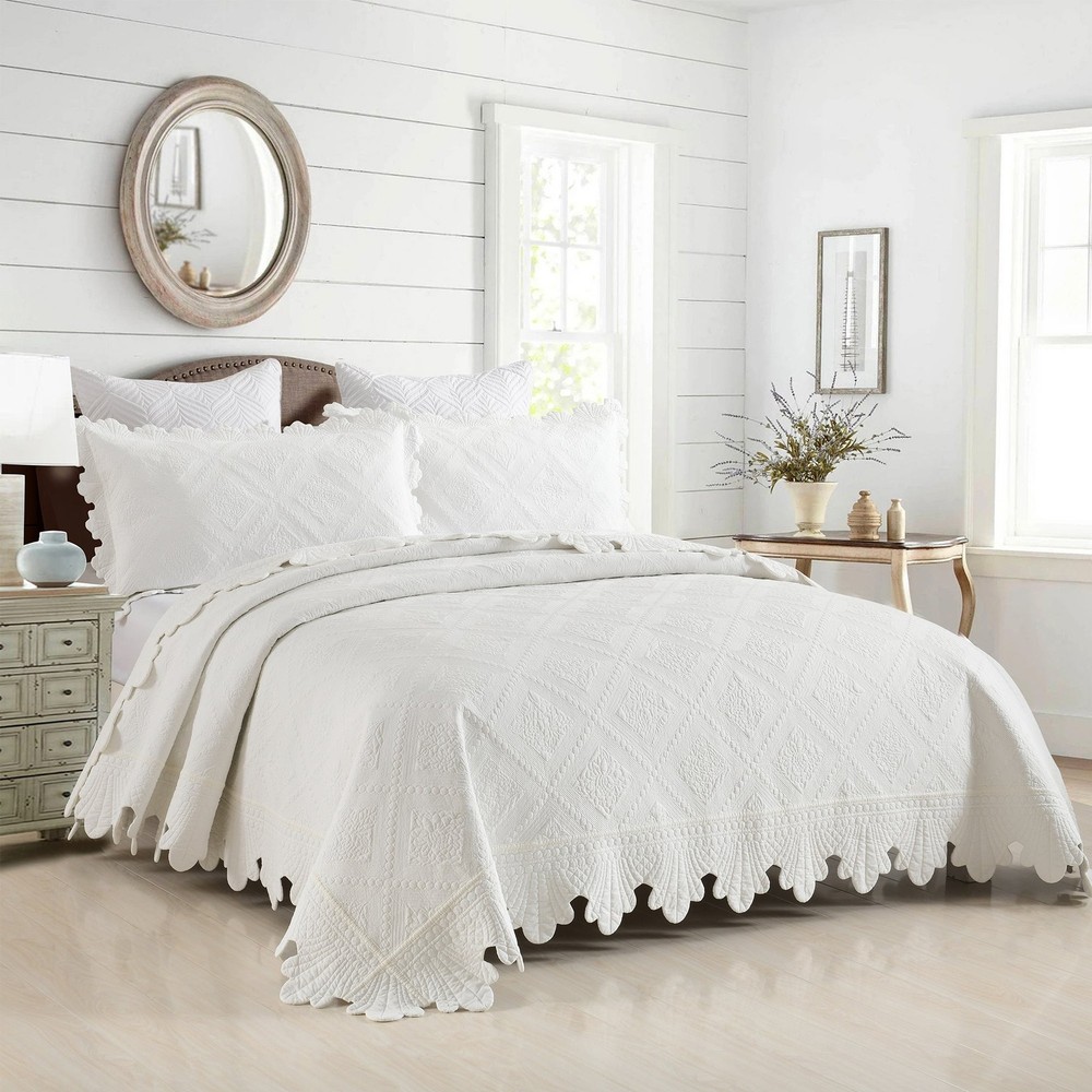 3 Pcs 100% Cotton Oversized Quilt Bedspread Set