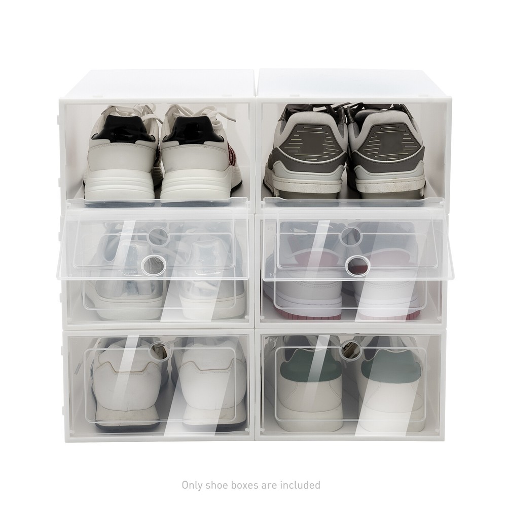 20pc Large Plastic Shoe Storage Boxes Drawer Stackable Foldable Organiser Clear