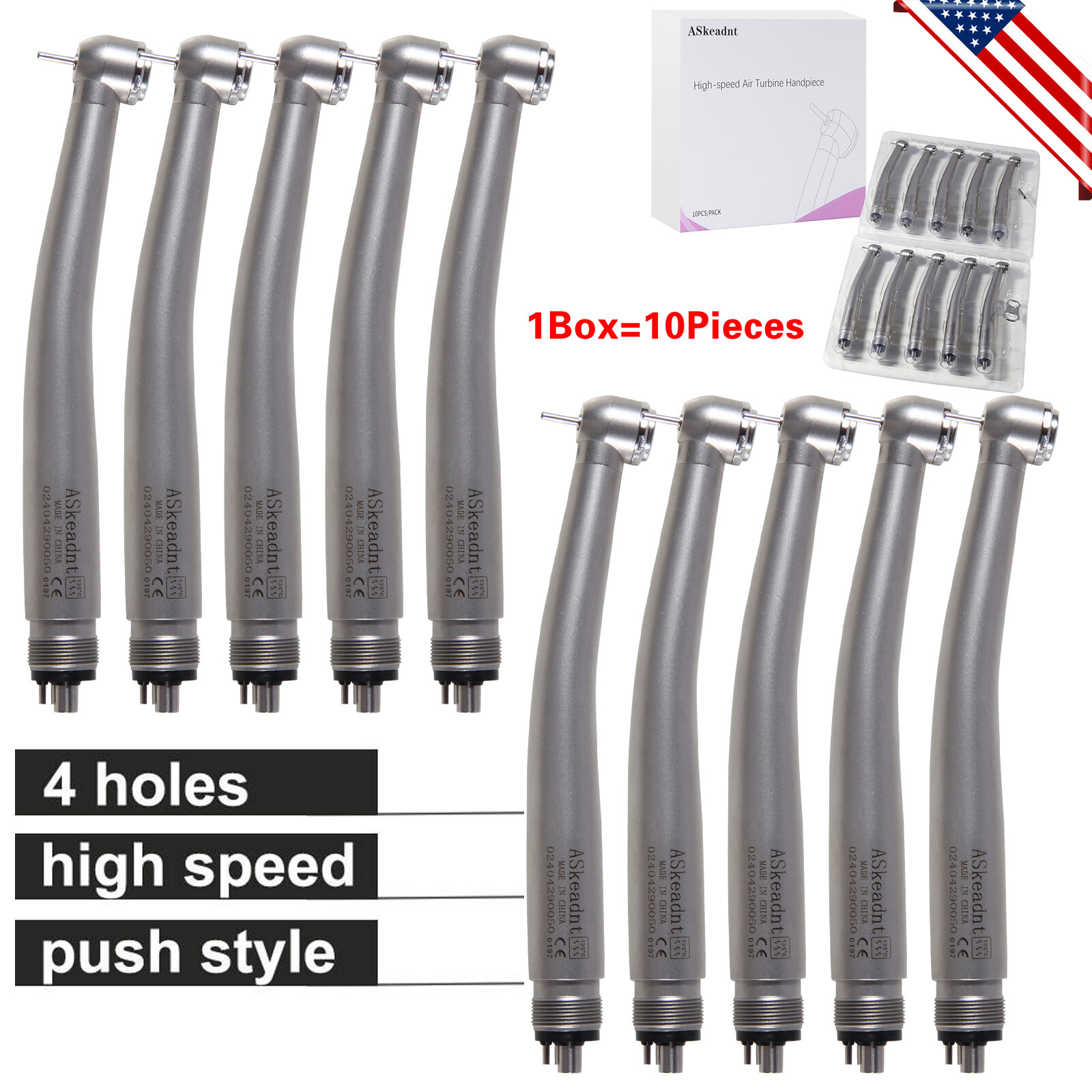 10 PCS Dental High Speed Handpiece Push Button Turbine 4 Hole NSK Pana Max Style