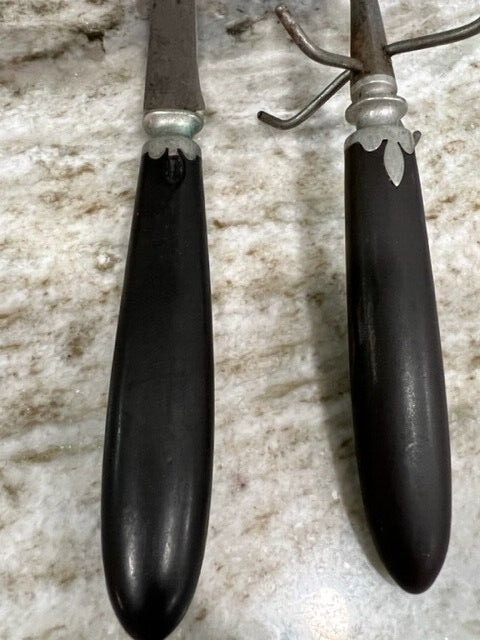 Antique Art Deco Lanson Goodnow CARVING KNIFE SET Fork Ebony Handles RARE!