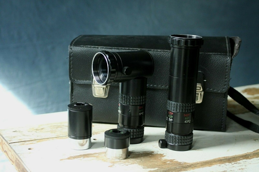 Russian Microscope Eye Pieces and Accessories and Leather Case