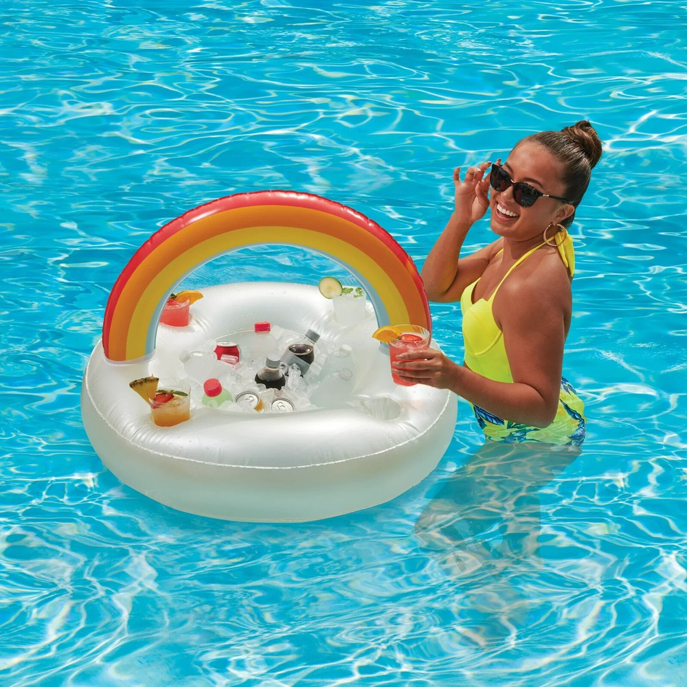 Play Day Inflatable Rainbow Beverage Holder Pool Float, Adults