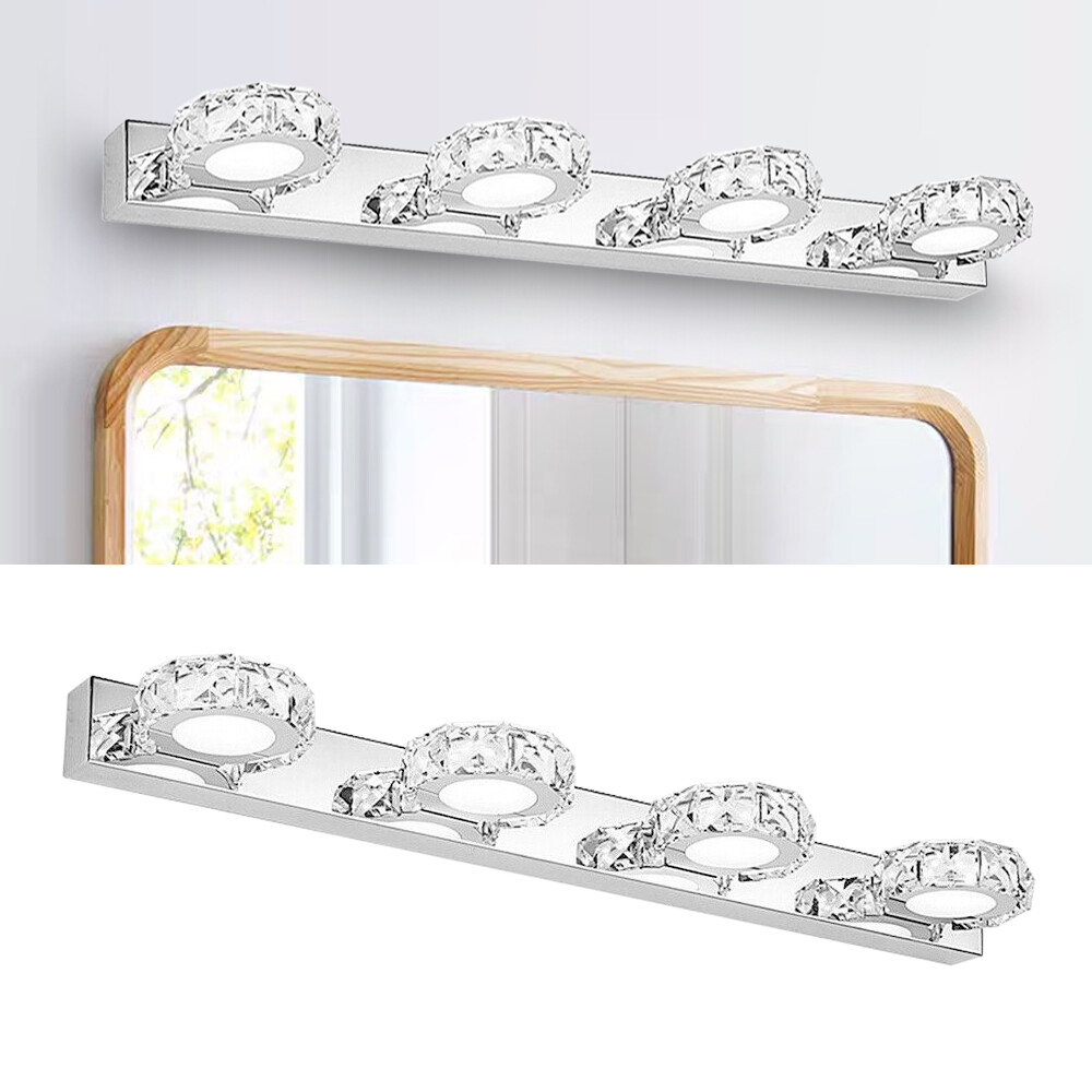 4-Light Bathroom Vanity Light Over Mirror Modern LED Crystal Wall Lamps Fixture