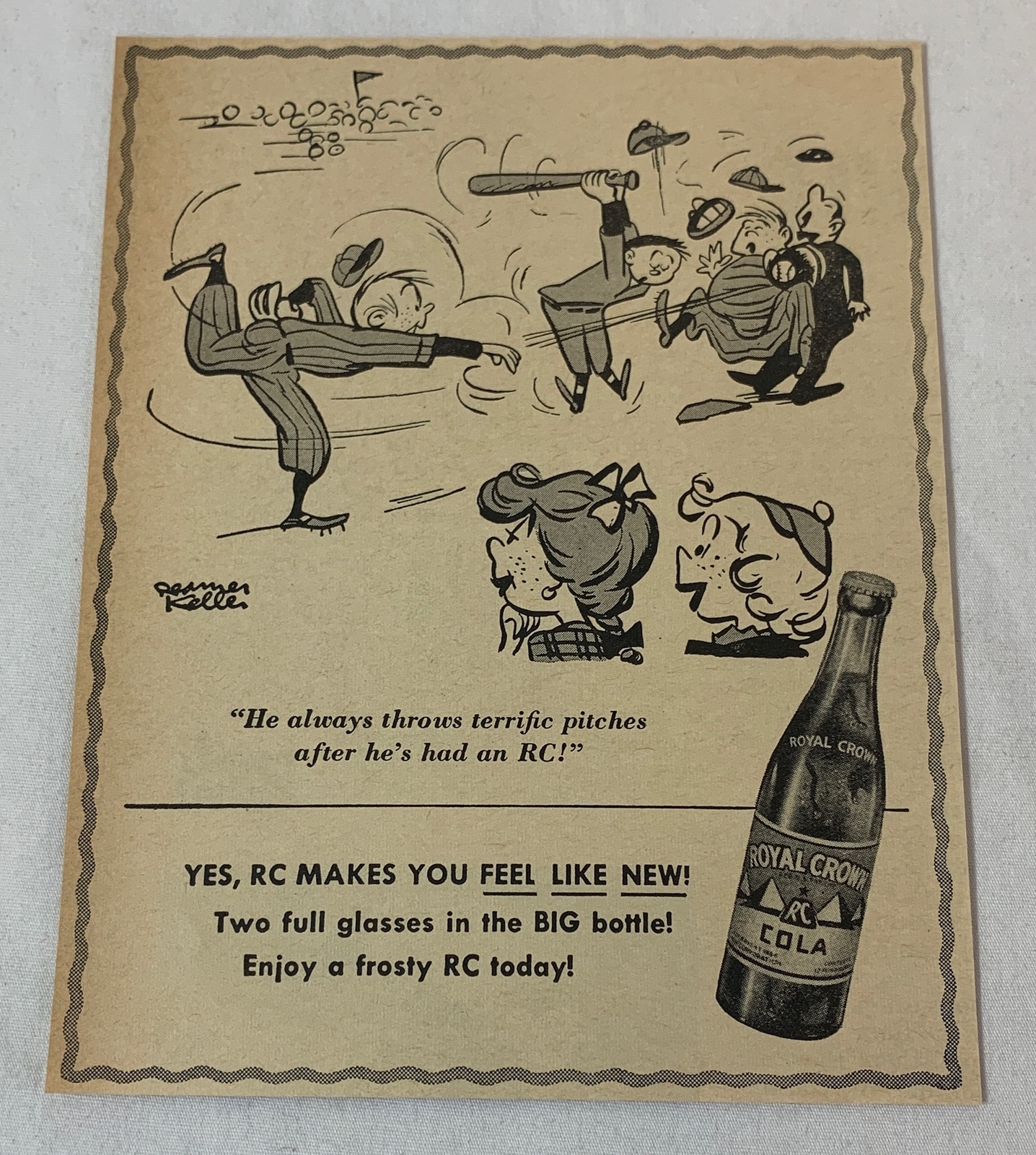 1952 RC Cola ad ~ BASEBALL ~ he always throws terrific