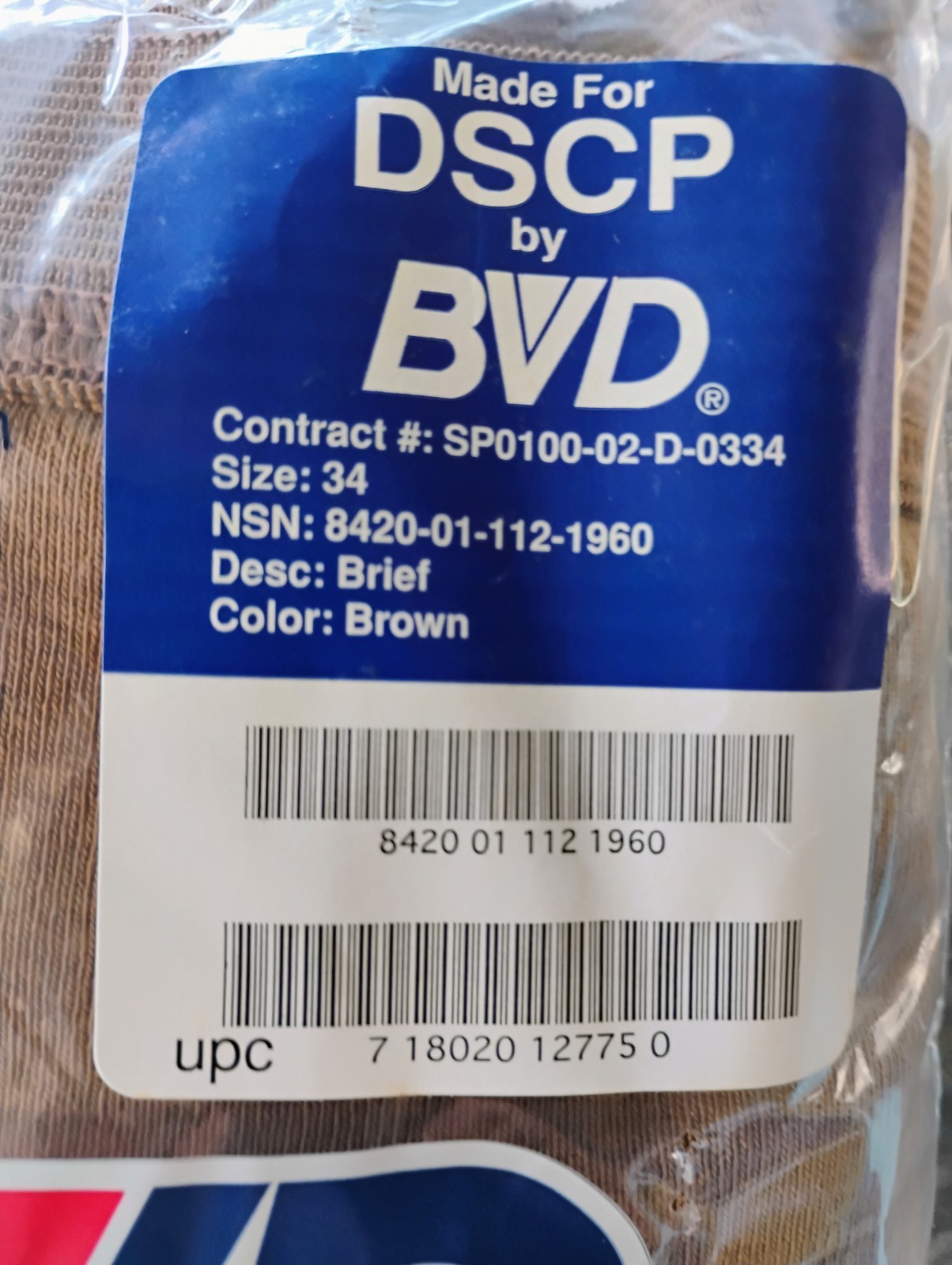 DSCP by BVD Military Men's Briefs Sz 34 Brown 3-Pack Underwear Cotton