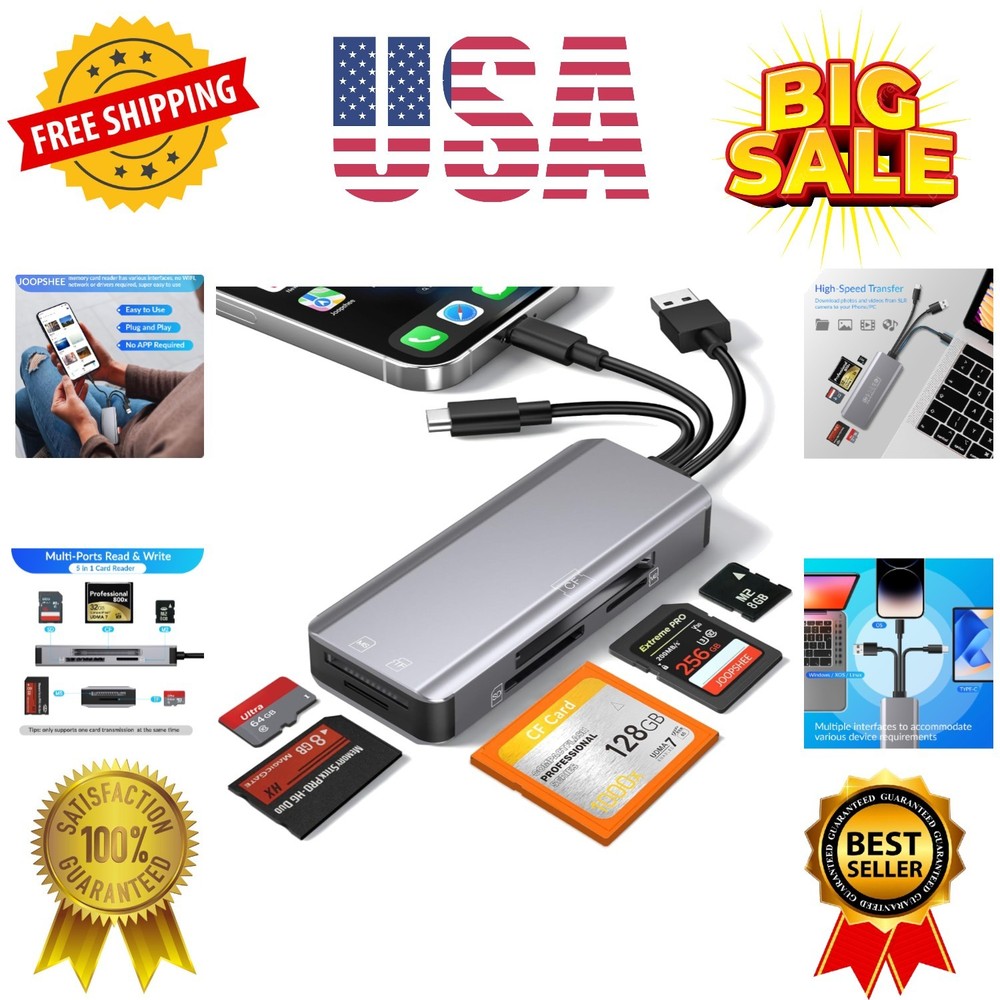 5-in-1 Multi Memory Card Reader,Aluminum SD/TF/CF/MS/M2/Cfast/Memory Stick Pr...