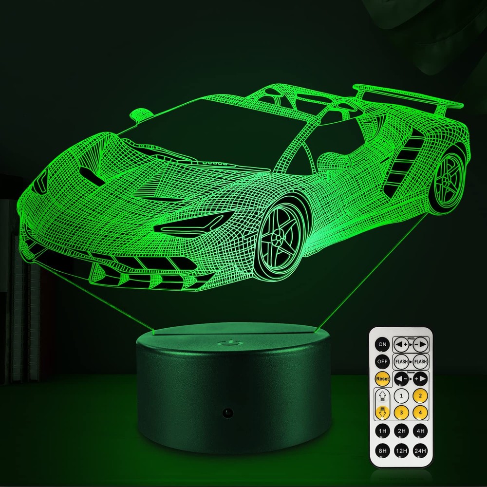 Race Car Lamp 7 Color Changing Night Light Touch Remote Control Timer