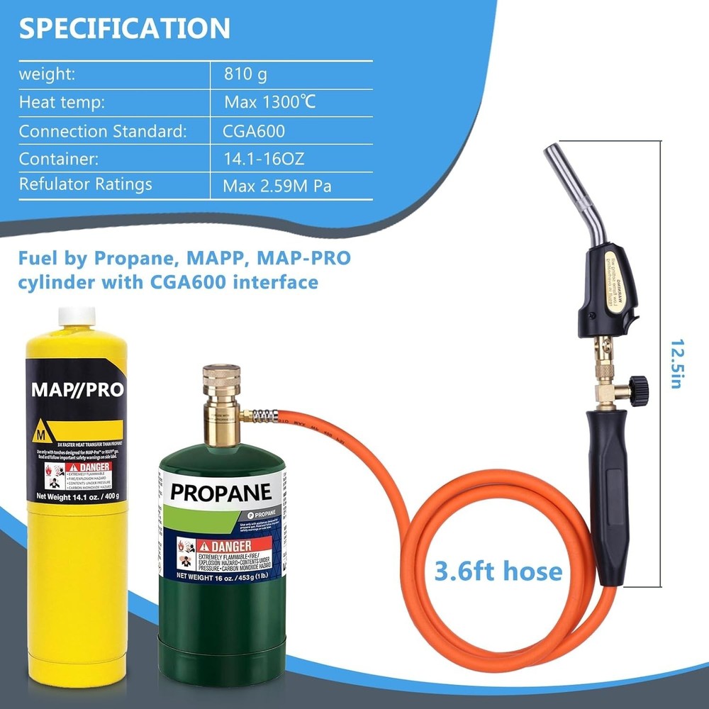 Propane Torch Kit - Heat 3600℉, MAPP Gas, Trigger Start