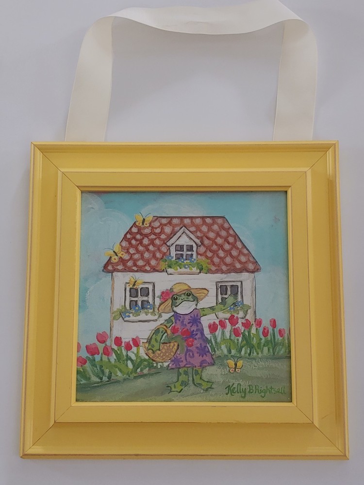 Kelly B Rightsell Spring Frog Open Edition On Canvas Signed 12x12 Framed