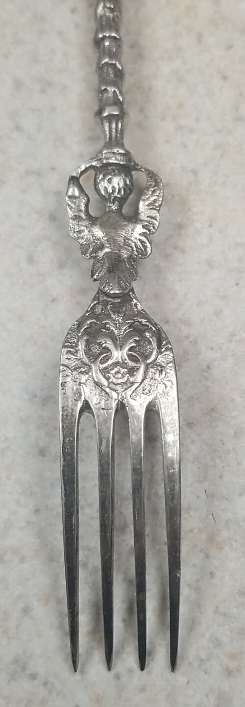 Peruzzi Italian Silver Marked Sterling Ornate Angel Cherub Cocktail Fork 5 3/4"