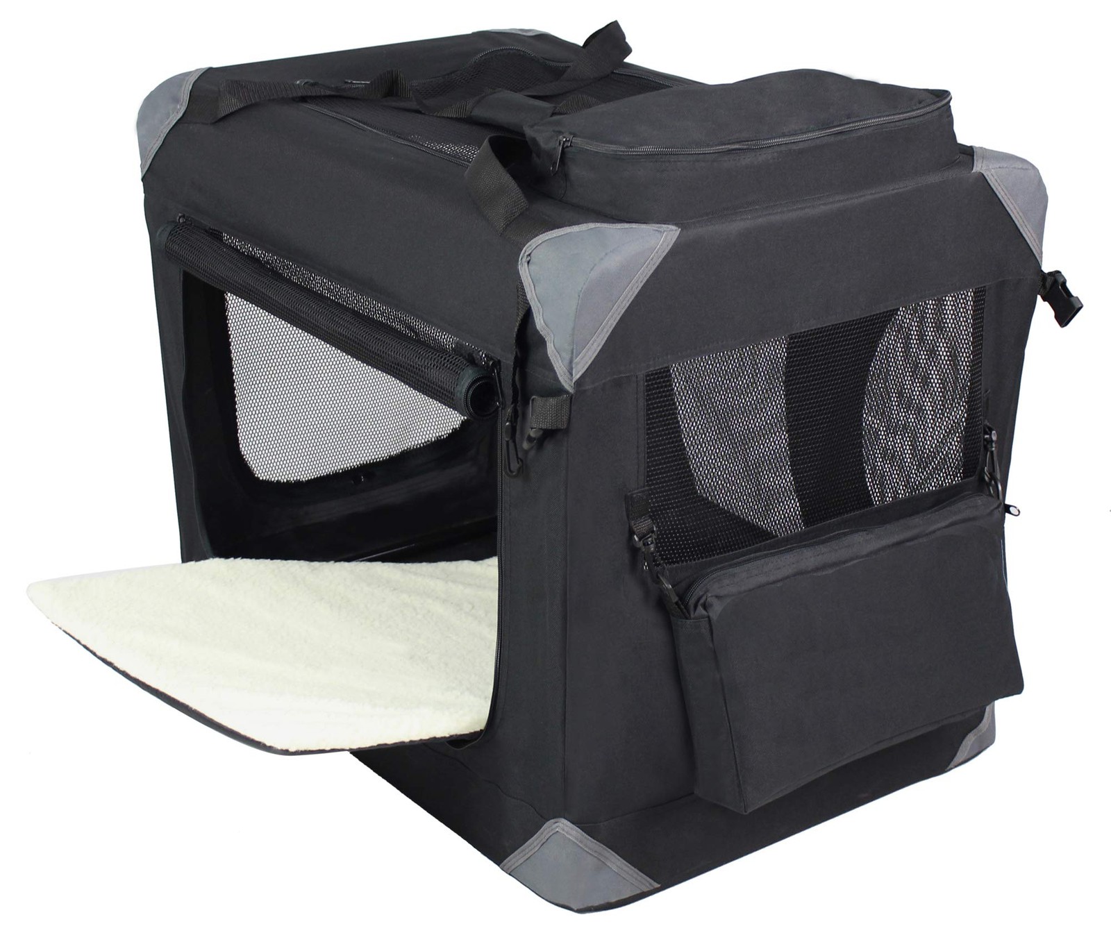 EliteField 3-Door Folding Soft Dog Crate, Carrying Bag, Fleece Bed, 2-Year Warra