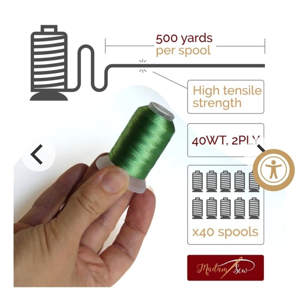 Madam Sew 40 Colors Embroidery Machine Thread Kit 500 Yd Polyester Spools Set