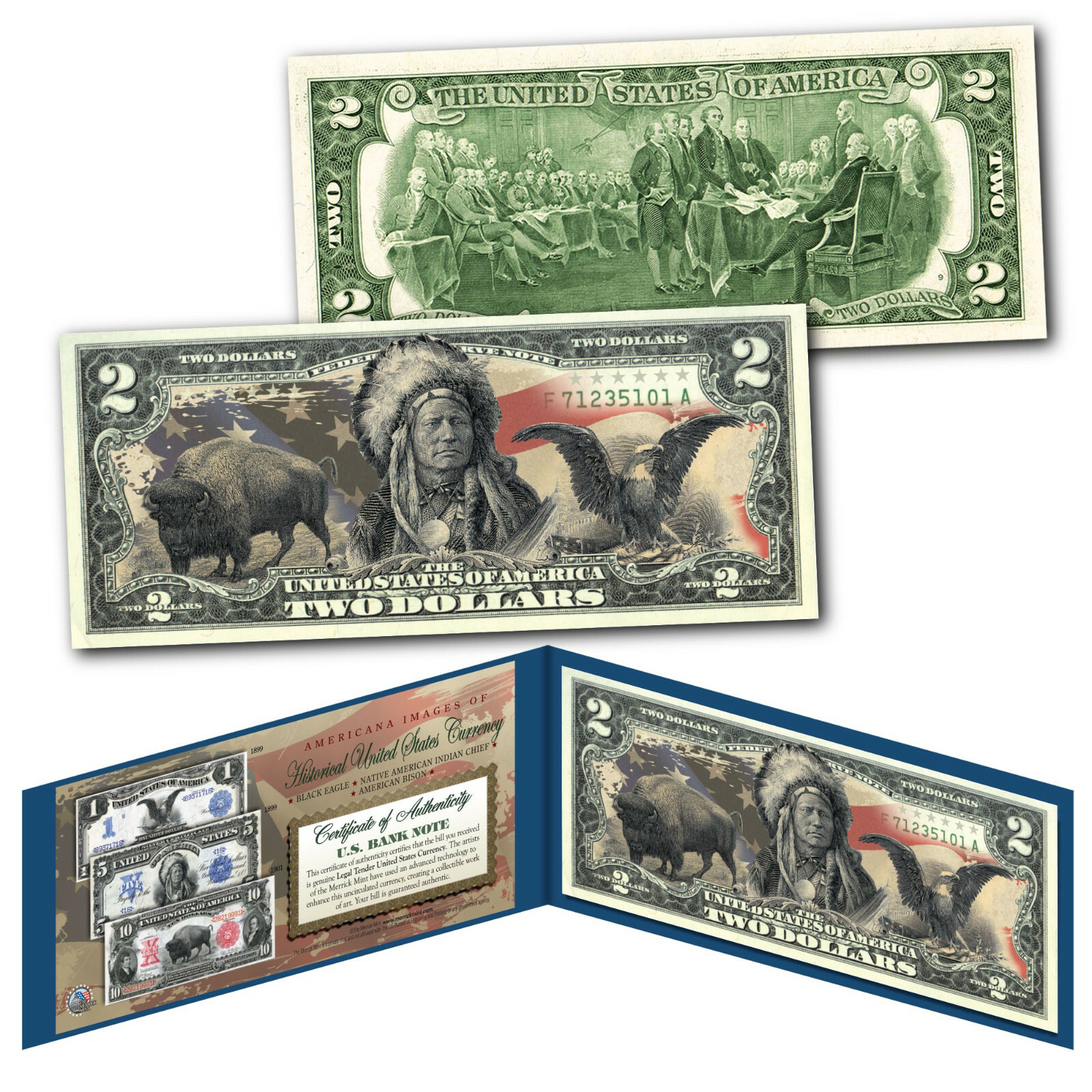 Americana Images of Historical US Currency Genuine Legal Tender $2 Bill MUST SEE