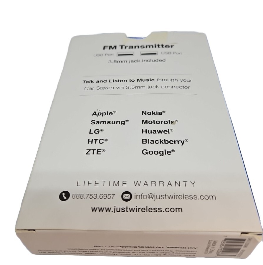 Just Wireless FM Transmitter (3.5mm) with 2.4A/12W 2-Port USB Car Charger -Black