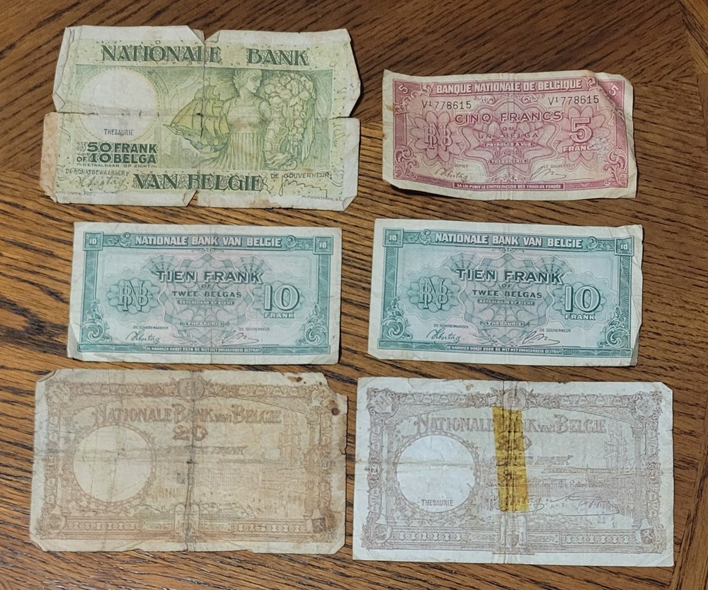Vintage banknote lot from Belgium.