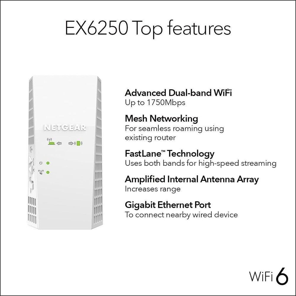 Netgear EX6250 - WiFi Mesh Range Extender with Smart Roaming & Remote Access